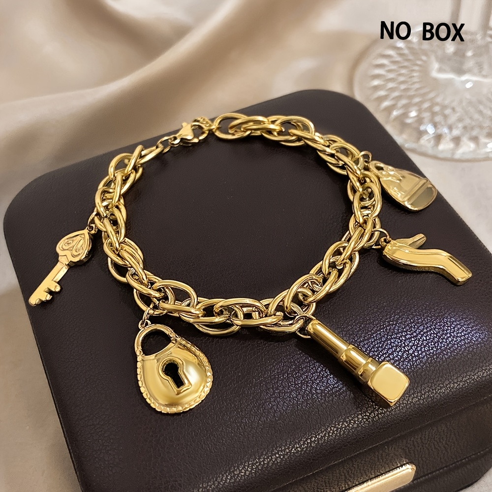 TEMU 1pc Gorgeous Casual New Lipstick Bag Key Pendant 304 Stainless Steel Bracelet Suitable For Wearing Accessories At Various Occasions And Parties