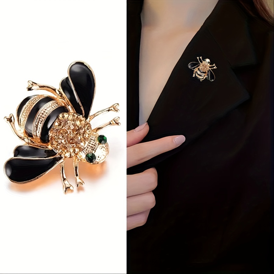 1pc elegant bee shape brooch 14k golden plated   alloy with rhinestones ideal for banquet and   festival gift for men and women
