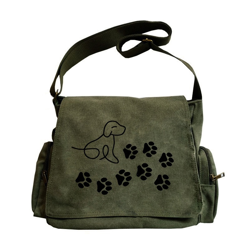 Image of Large-capacity Single-shoulder Bag With Dog And Paw Print Pattern, Vintage Tote Crossbody Messenger Bag, Cram School Bag, Suitable For Such As , Shopping, Travel, And Dining, An Gift For Pet Lovers