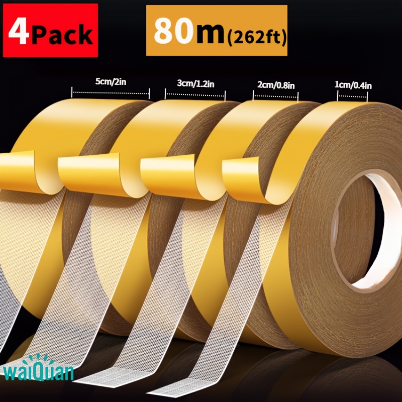 E-shop Ein Paket mit 4 Rollen 80 Meter Extra-Langes Doppelseitiges Stoffklebeband, mit Starkem Klebstoff zur Befestigung von Produkten mit Größen von