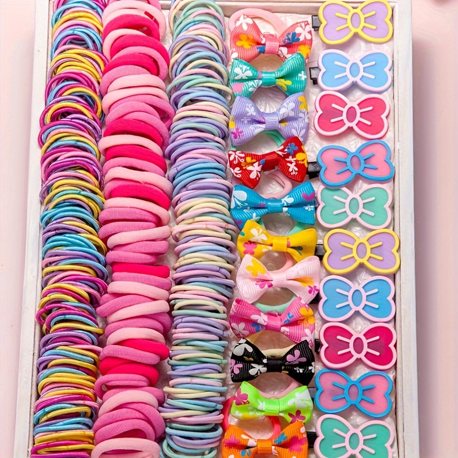 

250pcs Cute & Accessory Set For Girls - Bow Ties, Bands & More - Ponytails & Styling