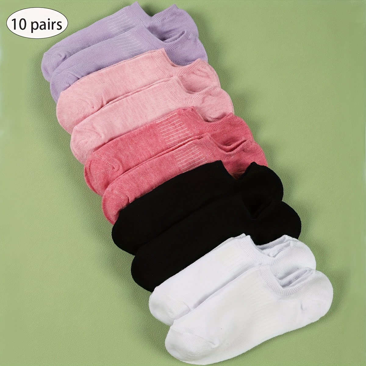 TEMU 10-pair Mixed Color Women's Ankle Socks, Summer Thin Breathable Low-cut Non-slip Summer Invisible Short Socks For Women