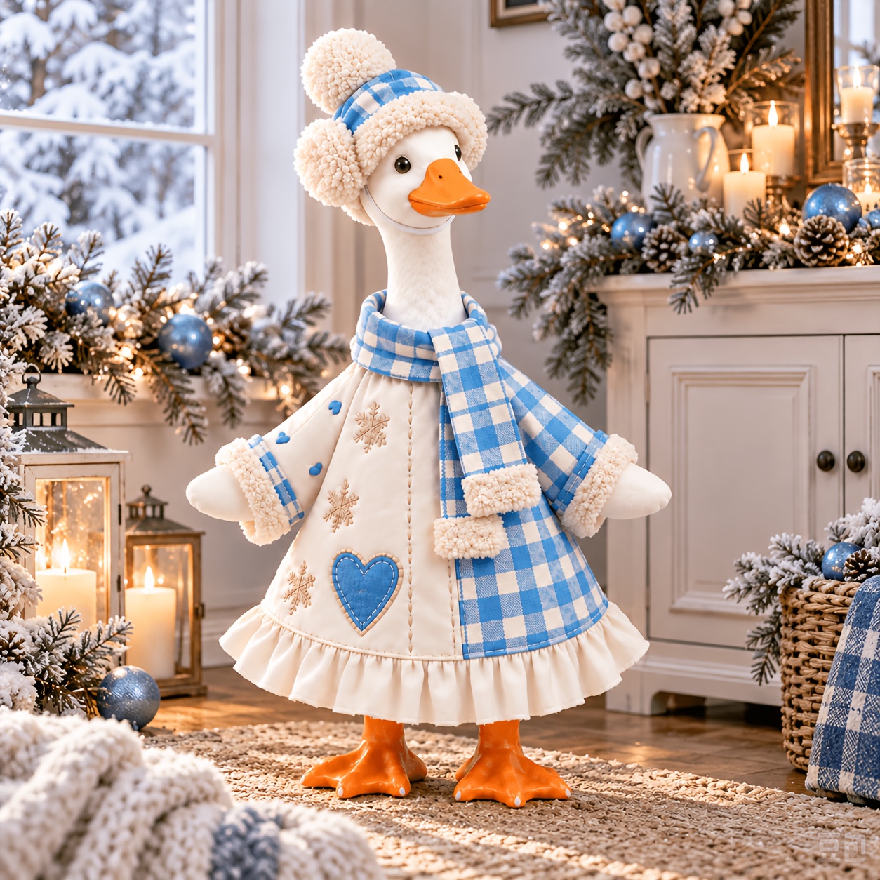 TEMU 23 Inch Lawn Goose Winter Outfit, Hat Scarf Set, Snowflake Heart Warm Dress, Goose Statue Clothes, Farmhouse Winter Christmas Yard Porch Decor,