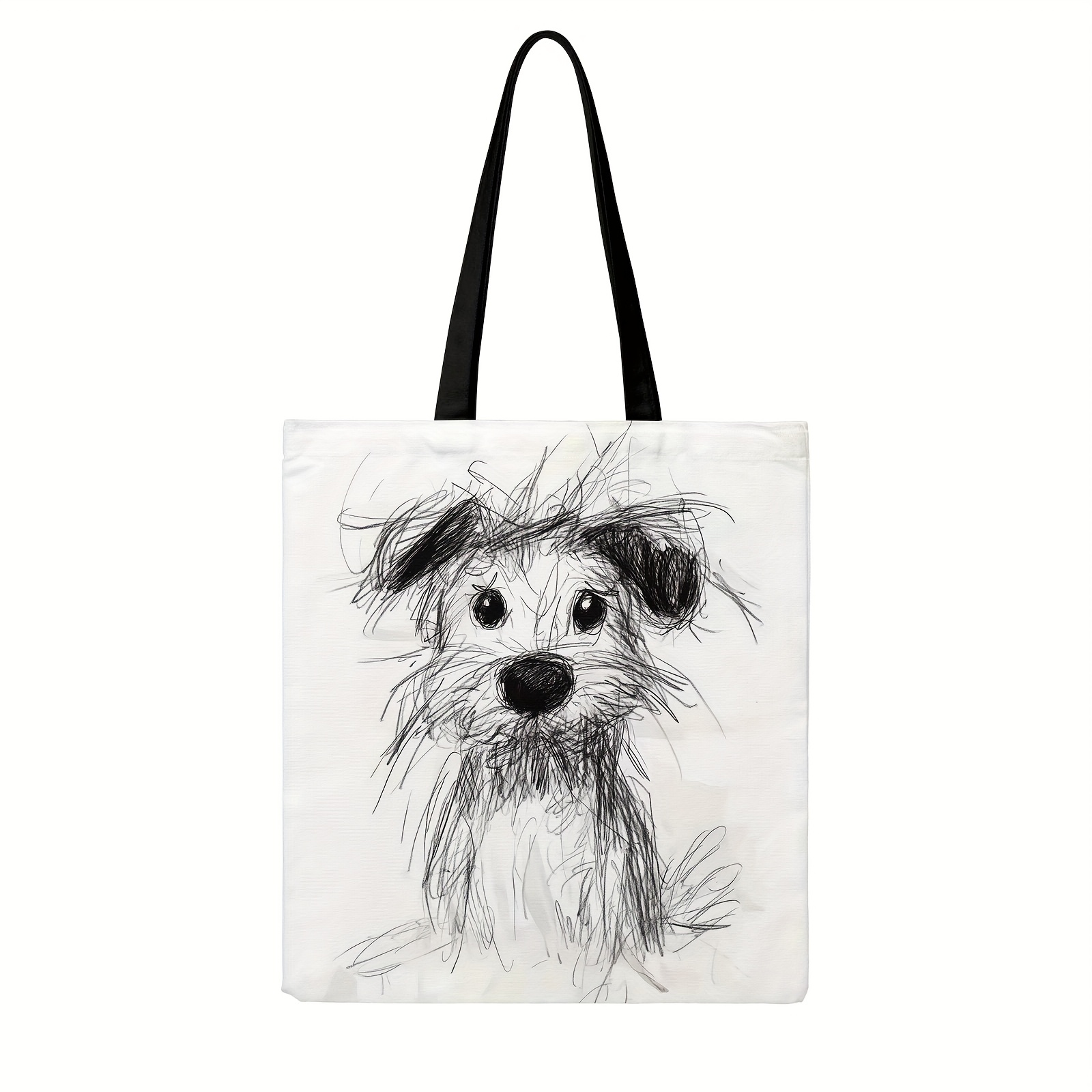 TEMU [] Cute Plush Dog Illustration Tote Bag With Fixed Shoulder Straps – Fun Hand-drawn Design, Daily Shopping, Pet Lovers, And Birthday Parties –