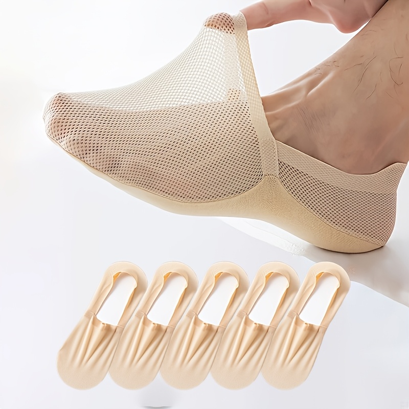 TEMU Pack de 5 de calcetines tobilleros unisex blancos de malla transpirable, cómodos, bonitos y antideslizantes, invisibles, para adolescentes