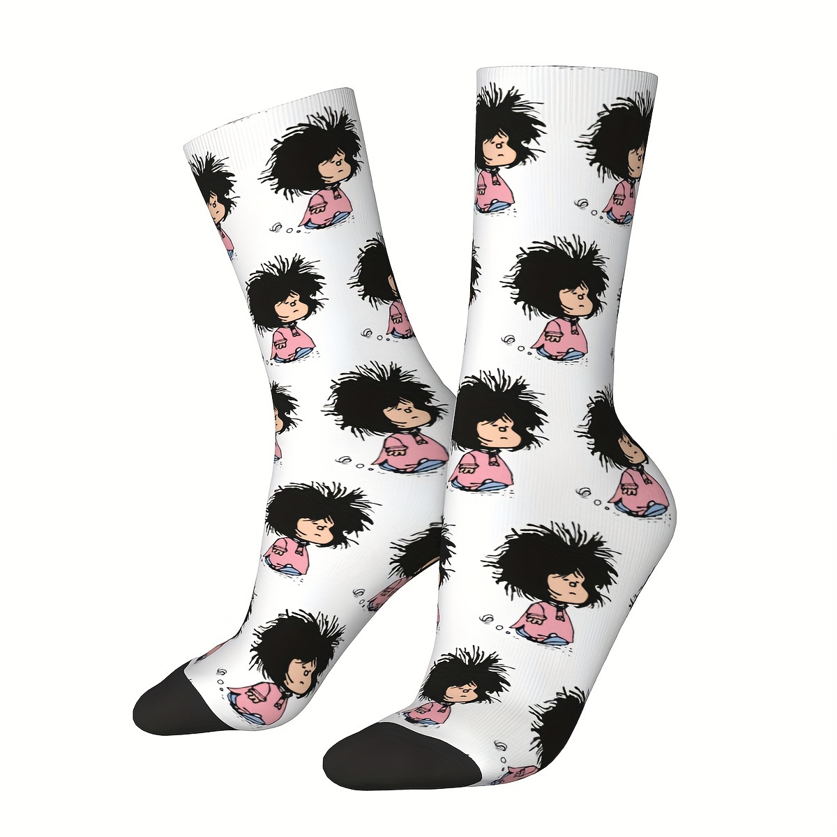 

1 Pair Of Unisex & Vintage Style Novelty Cute Girl Pattern Crew Socks, Trendy Graffiti Men Women Socks, Crazy Funny Socks For Gifts