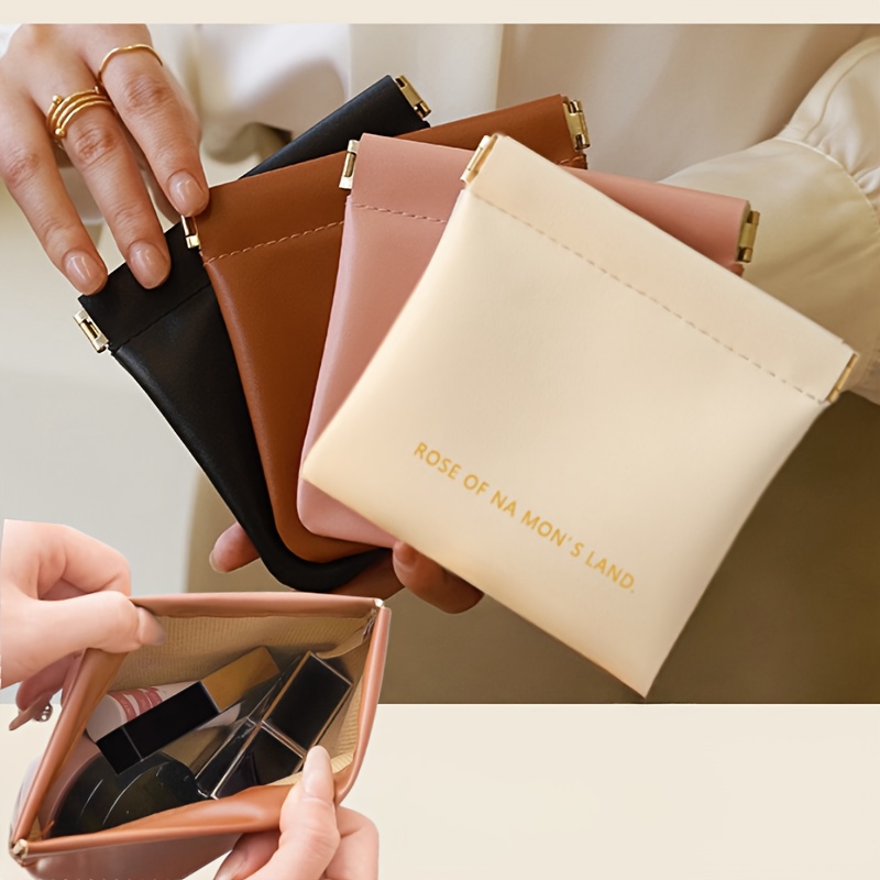 

Mini Solid Color Minimalist Pu Leather Pouch, Versatile Self Closing Storage Bag, Makeup Brush & Earphone Case