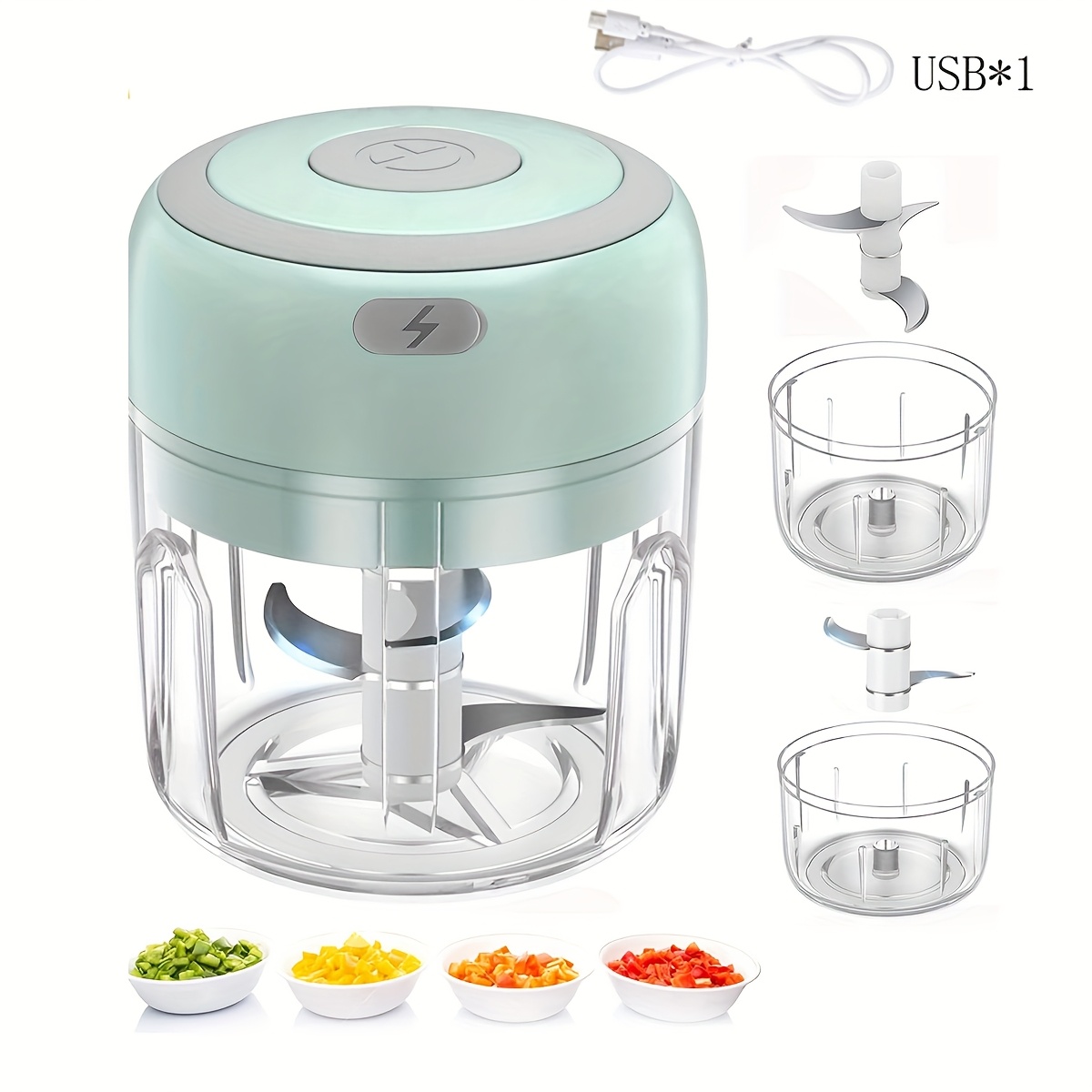 FLZH Electric Food Chopper(250ml), 3 Blades for Chopping, Grinding, Mincing, Whisking, 30W, Mincing App ance, Grinding Dewce, Compact Dsign, Efficicnt Performancc, Whisking Devicc, Mini Food Prcccssor