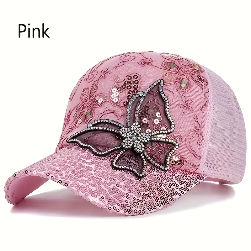 TEMU 1pc Women's Glitter Sequin Baseball With Adjustable Breathable Mesh Back, Sparkling Sun Visor Hat For Outdoor, Lightweight Polyester Woven Pull-on Fitted For Easter & Casual Wear
