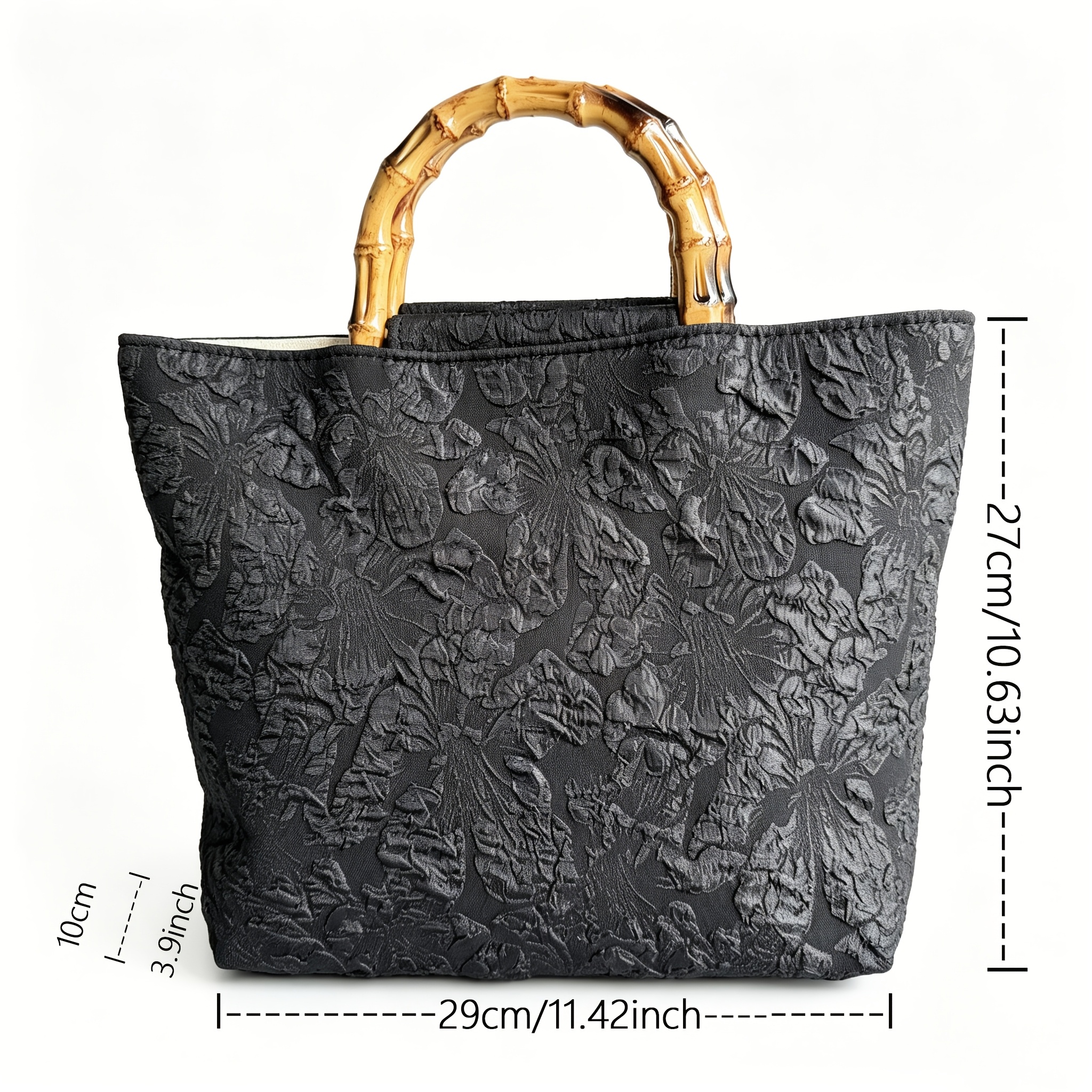 TEMU Black Light Luxury 3d Relief Floral Women's Tote Bag, High-quality Exquisite Elegant Large Capacity Handbag For Daily And Vacation, Versatile