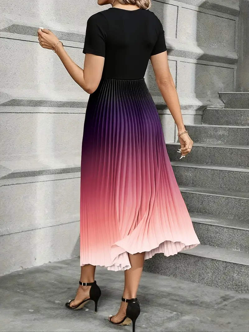 womens elegant ombre print dress black short sleeve round - Temu Norway womens elegant ombre print dress black short sleeve round - Temu Norway