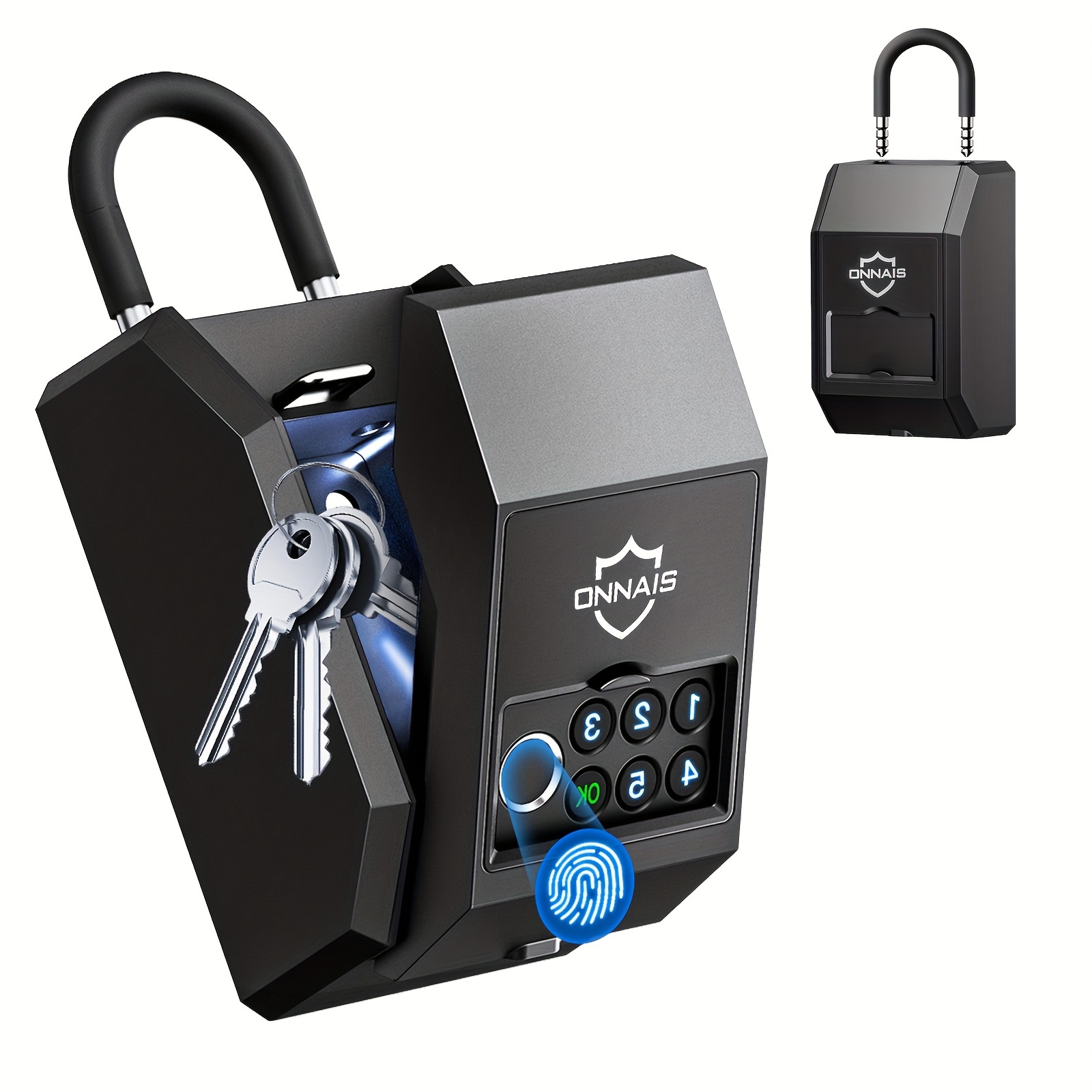 

Smart Key Lock Box, Fingerprint Recognition And Password Unlocking Protable Lockbox For Keys, Wall Mounted And Hanging Lock Box For Keys With Code, Weatherproof Key Holder Lock Box For Outside