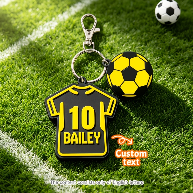 TEMU [customizable] 1pc Customizable Player Name And Number 3d Printed Soccer Jersey Keychain Jersey And Football Combination Pendant Fan Exclusive