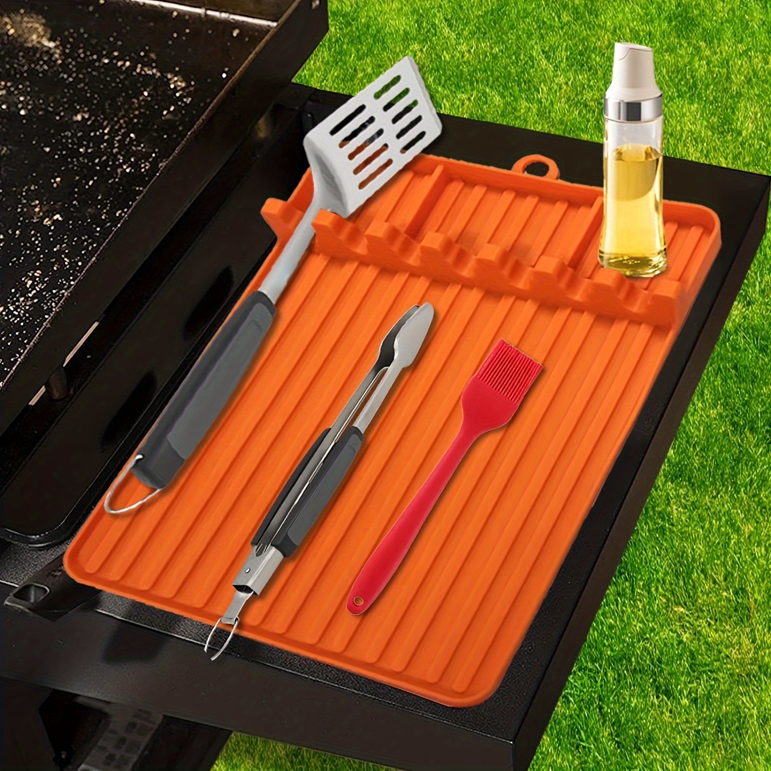 

Silicone Bbq Plate Mat For Bbq Caddy Utensil Holder Heat-resistant Spatula Mat Kitchen Cooking Countertop Accessories