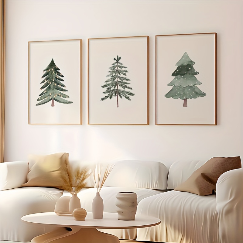 

Set Of 3 Christmas Tree Canvas Art Prints - Botanical Wall Decor For Living Room And Bedroom, Frameless Holiday Poster Gift Set