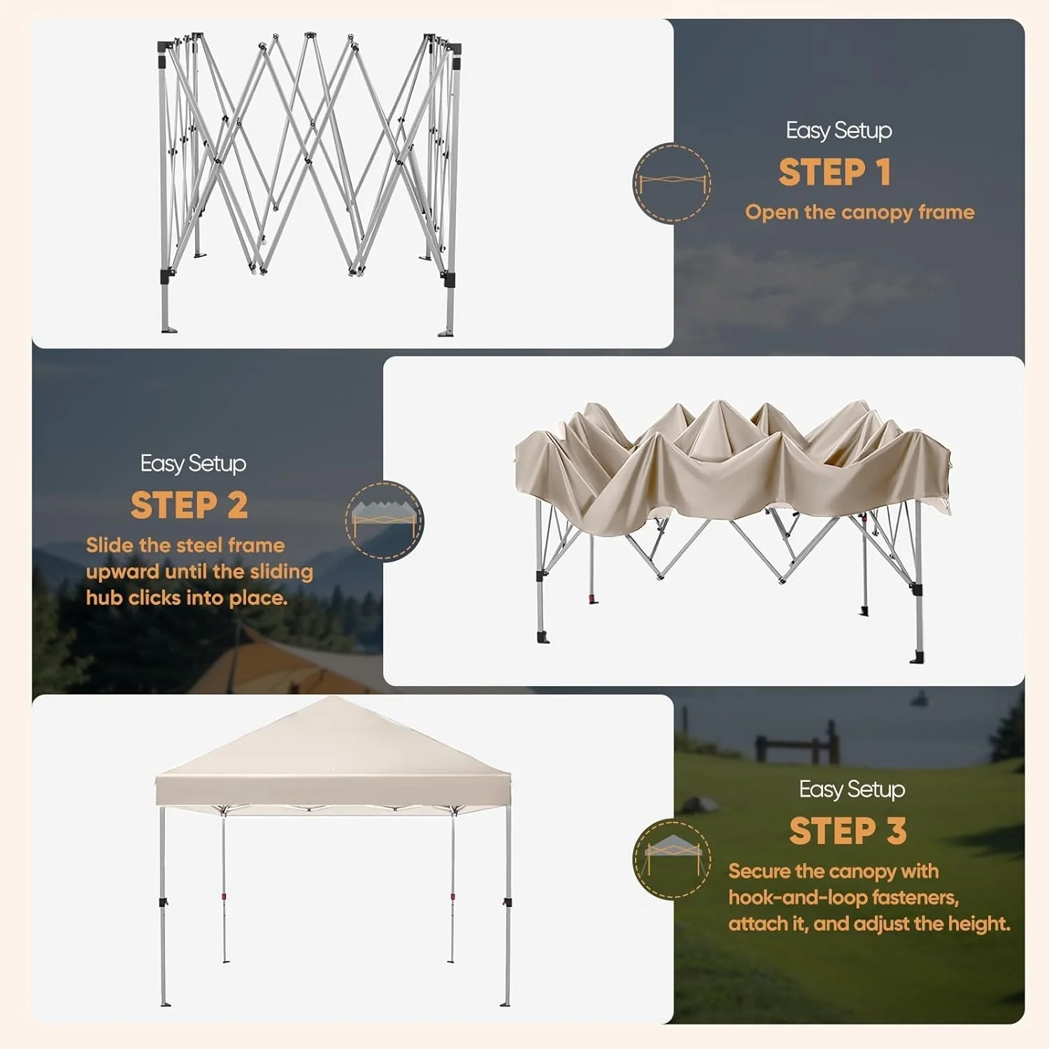 10x10 Pop Up Canopy Tent Instant Gazebo For Outside Camping Portable Outdoor Shading Shelter Easy Setup Sunula Beach Tent With Carrying Bag For Party, Events, Backyard, Patio, Wedding, Market, Beach