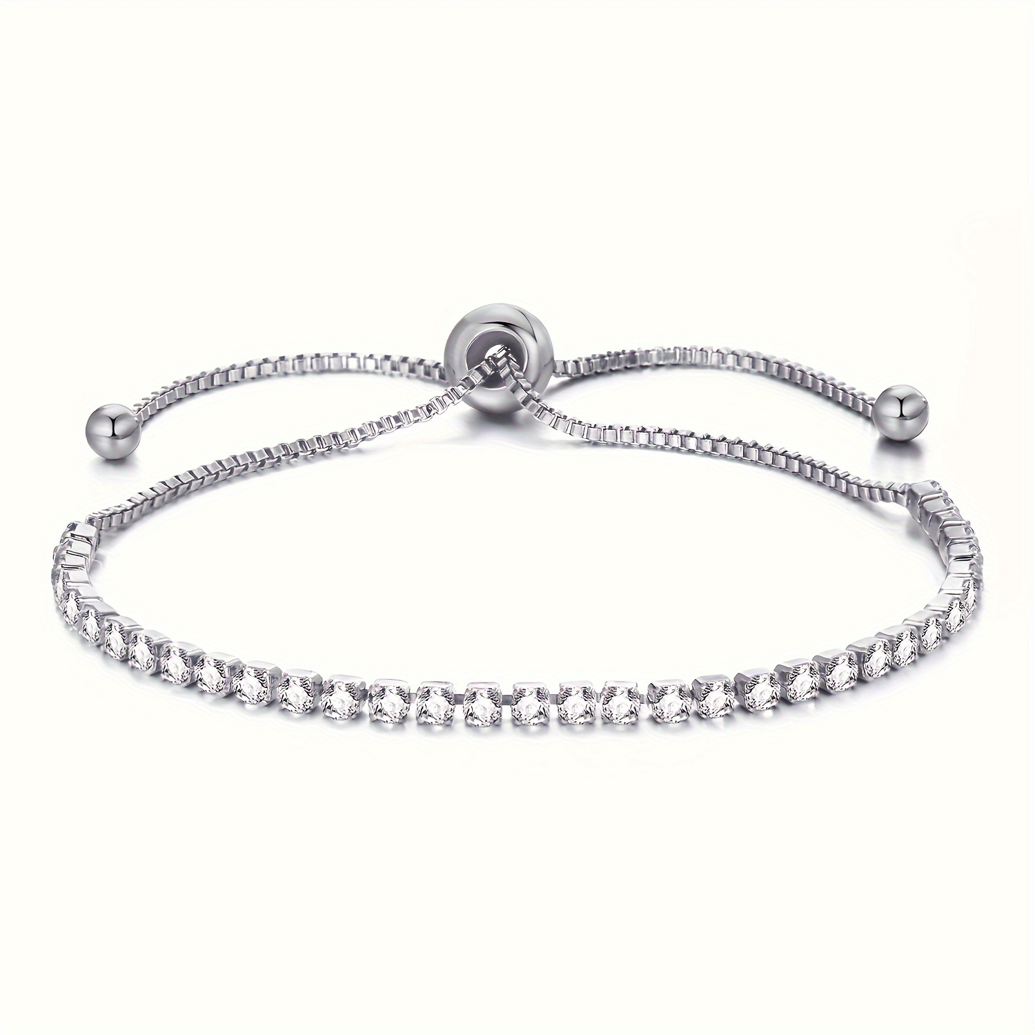 

Adjustable Tennis Chain Bracelet Inlaid Shiny Rhinestone Exquisite Hand Jewelry For Women 1 Pc