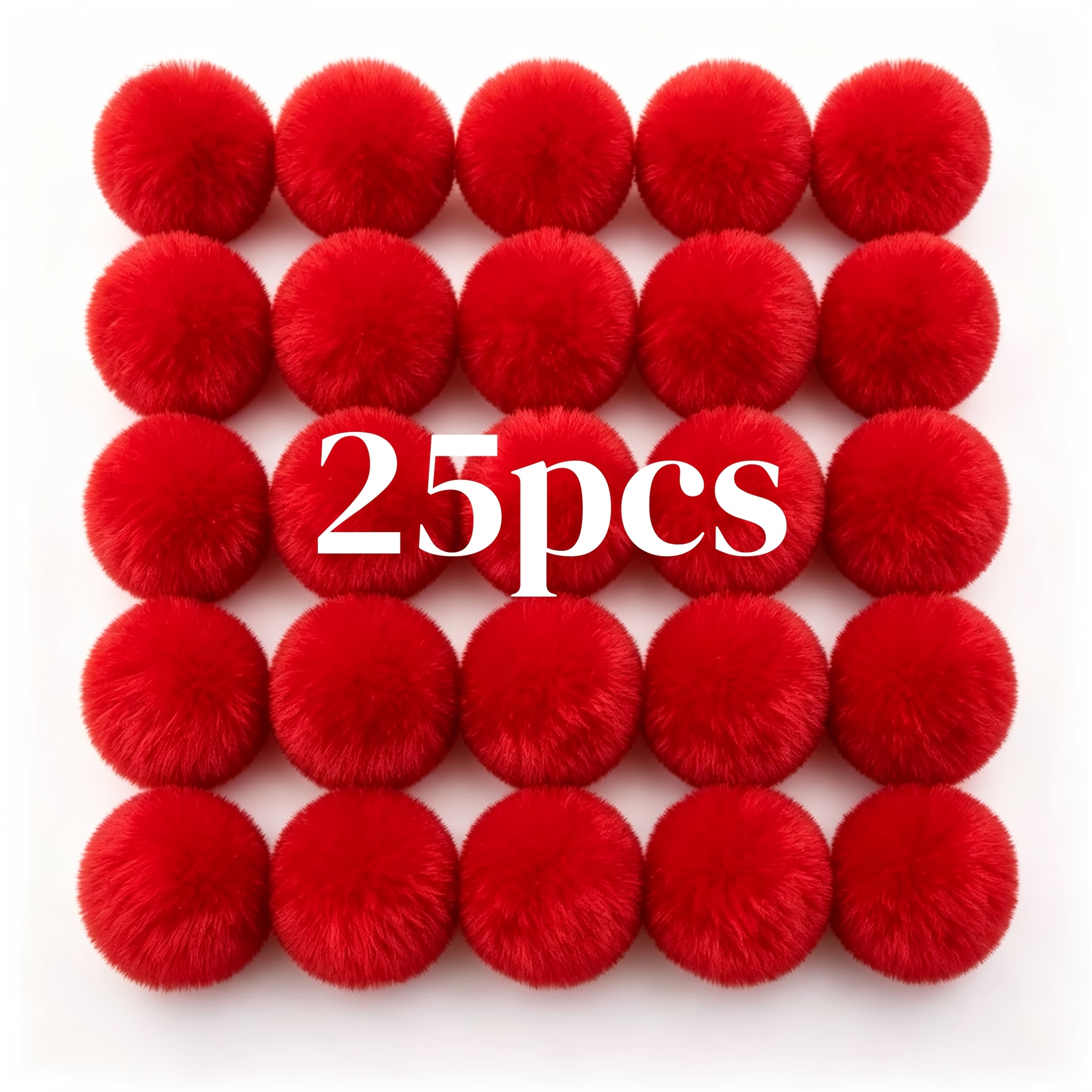 TEMU Lot de 25 pièces, boules pompons en peluche de lapin duvetée de 6 cm/2,36 pouces avec anneau élastique pour chapeau, écharpe, gants, sacs,