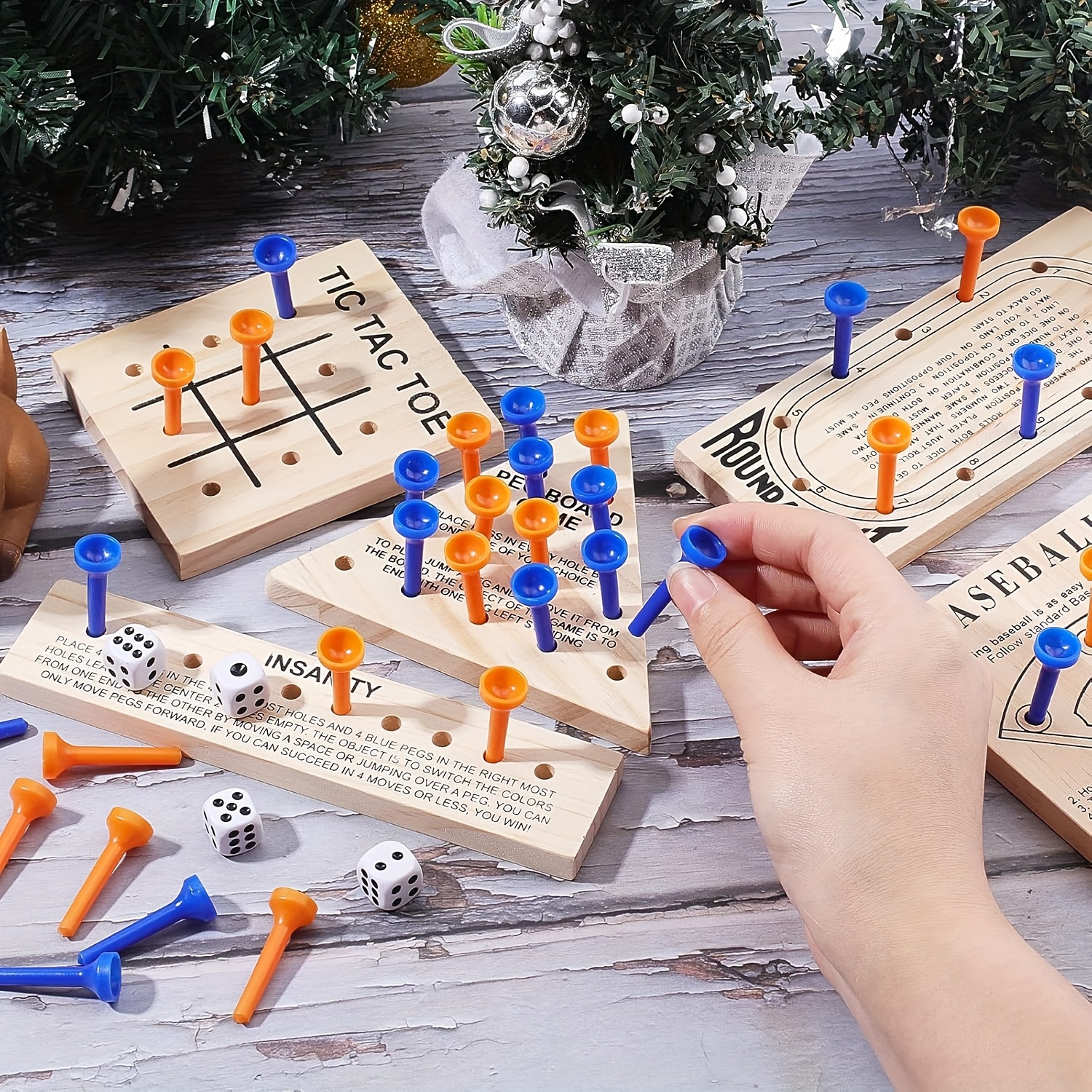 Wooden Peg Games Assortment Kit Wooden Board Game Set Including 5 Style Wooden Game Board And Plastic Pieces And Dice Puzzle Brain Games Set