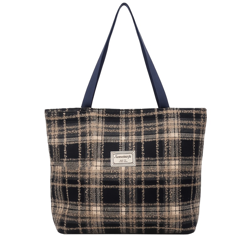TEMU New Summer 2026 - Plaid Tweed Tote Bag. Sweet-style Single-shoulder Bag. Suitable For Daily Casual Wear And Travel , Combining Fashion And