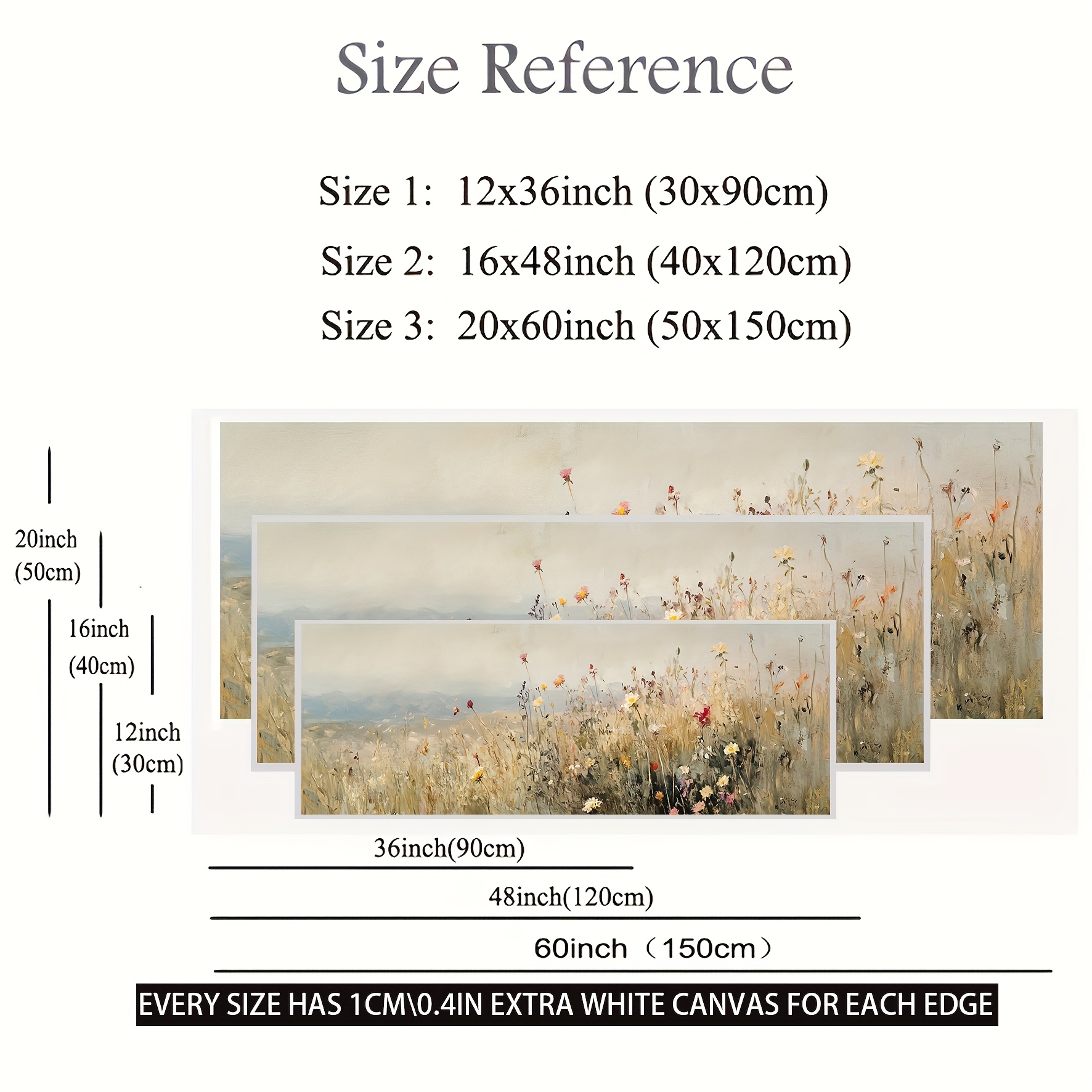 TEMU 2d Flat, 2d Flat, 1pc 16x48inch A Painting Of Wildflowers In The Muted Neutral Colors Wcanvas Art Painting Poster Frameless Wall Pictures For