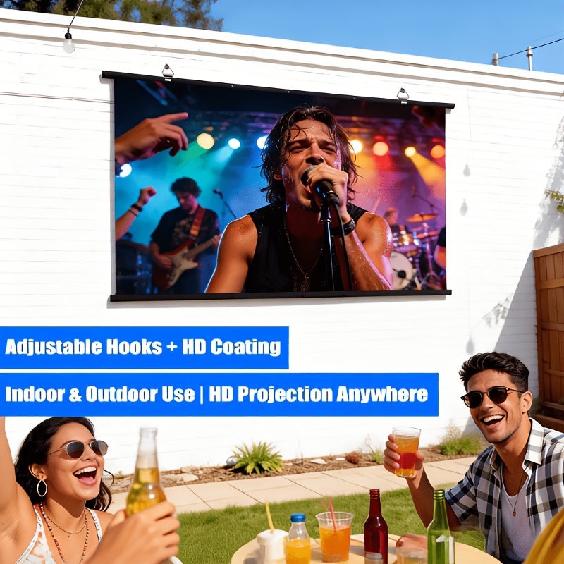 Image of Portable Projection Screen Suitable For Theater & - 4k 3d Compatible Frame Screen With Ratio, Fabric For Office, Parties, Bbqs, (60/72/84/92/100/110/120/133")