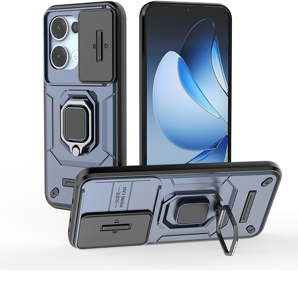 TEMU Phone Case: Suitable For Oppo Reno 13 5g Phone Case Sliding Lens Camera Protection [built-in Stand] Magnetic Frame Heavy-duty Tpu+ Shockproof