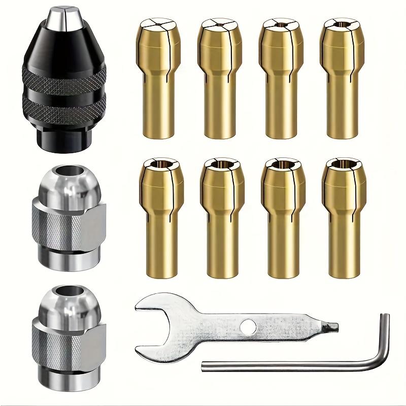 

13pcs Premium Rotary Tool Chuck Set - Drill Adapter Kit With 0.8-3mm Shank, Brass & Metal Efficiency And , Rotary Tool Chuck, , Drill Adapter,