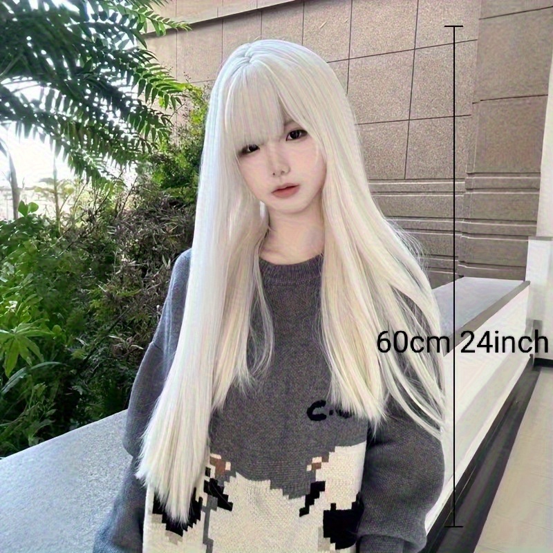 unisex daily wig white long straight hair air bangs cute  display picture 1