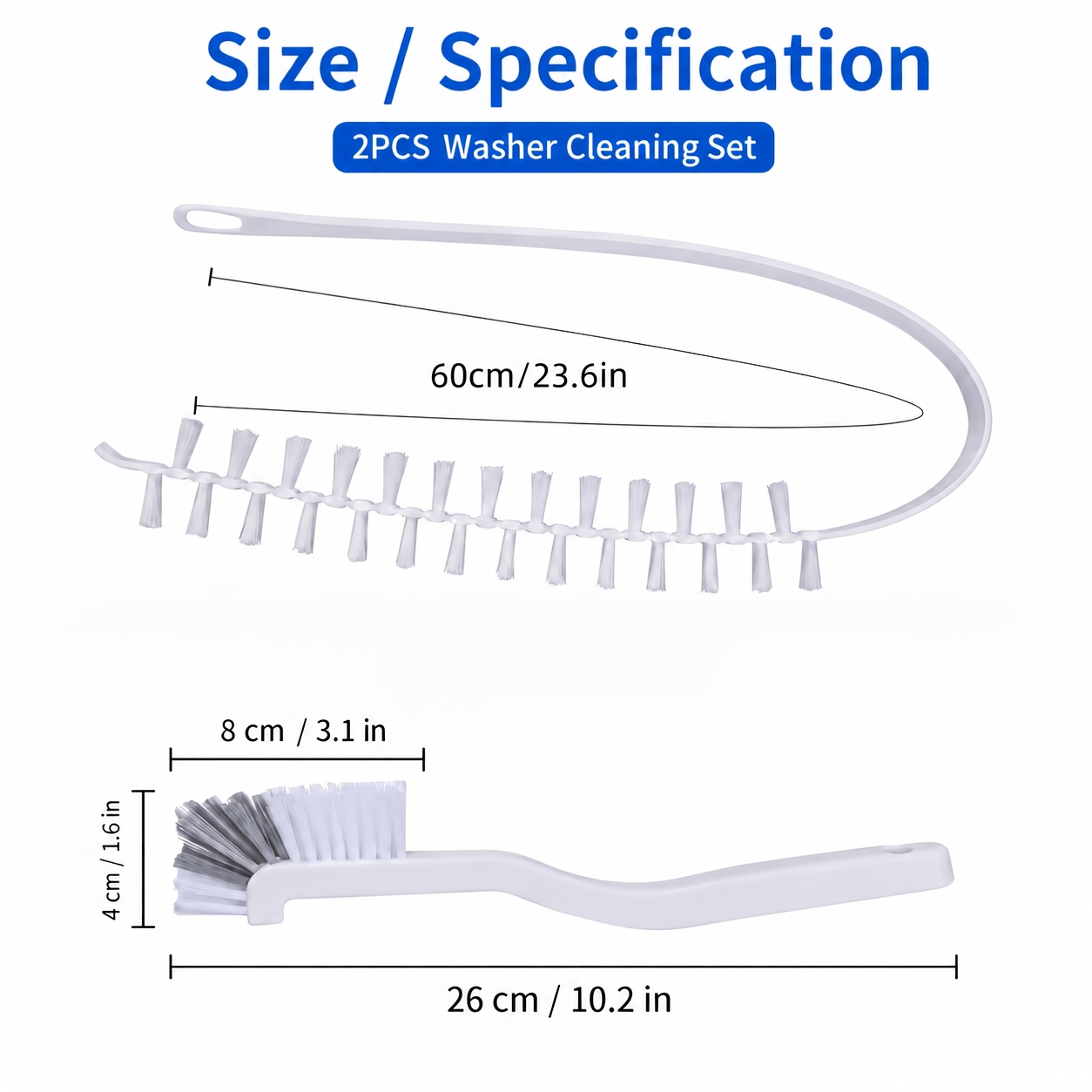 TEMU Ensemble de 2 brosses de nettoyage pour machine à laver, brosse de joint de lavage flexible de 60 cm et brosse de détail angulaire pour joint de