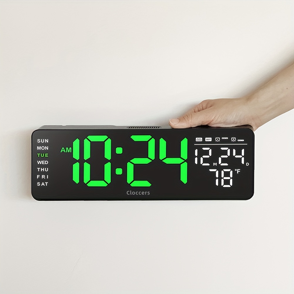 Grande horloge murale numérique avec télécommande de 35cm, luminosité