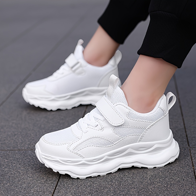Image of Boys' Sports Shoes. Breathable Mesh Campus White Sneakers. Girls' Sports Shoes. Soft-soled Campus Breathable Mesh White Sneakers.