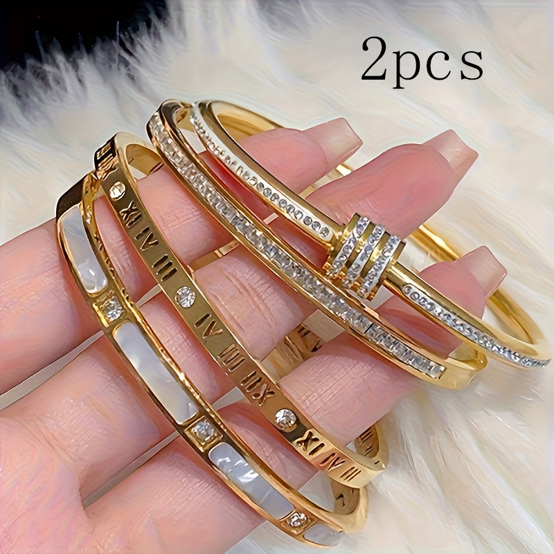 Image of 2pcs Stainless Steel Bracelets - A Set Of Exquisite Bangles. Are Comfortable And Beautiful To Wear, With No Easy Fatigue. Are Suitable For Men And Women.