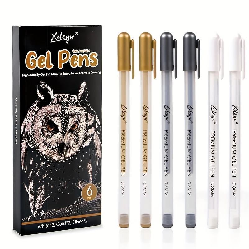 

6-pack Gel Pens Set, Medium Point, High-quality For Smooth & Drawing, Ideal For Plastic , Painting, Sketching, Coloring, And , In Golden, Silver, And White Colors