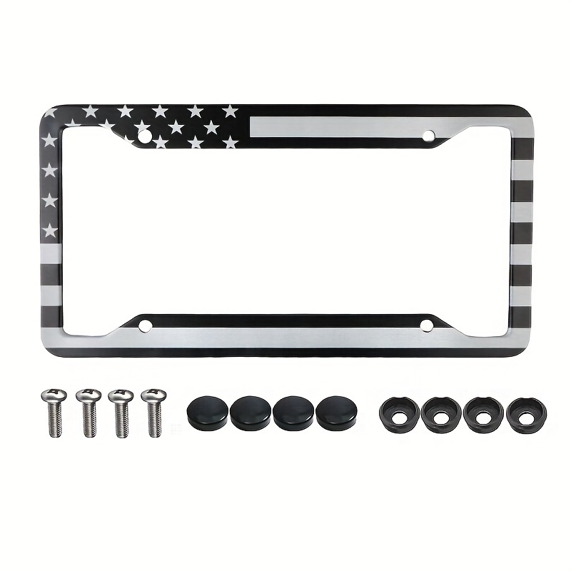 

American Flag License Plate Frame - 1 Pack Black Usa Patriotic Aluminum Alloy Holder With Mounting Screws, Caps, And Installation Tool For Standard Us Plates