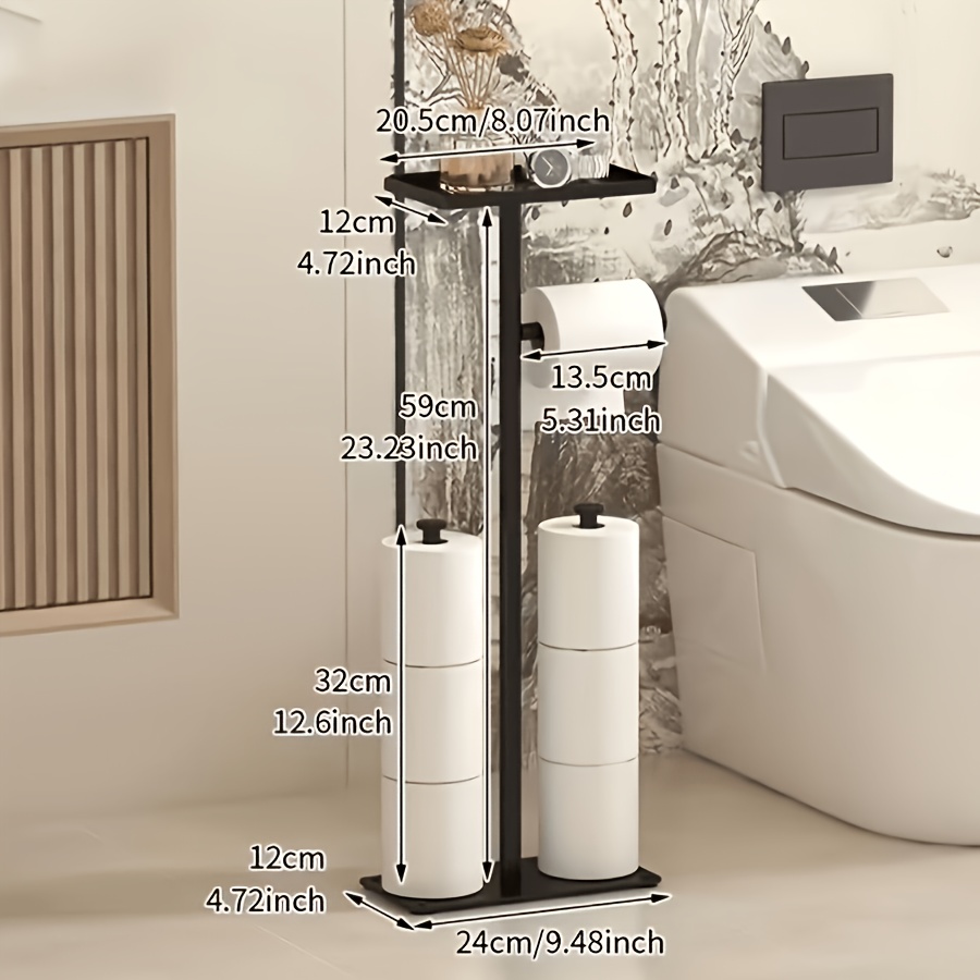 TEMU 1pc Toilet Paper Holder With Freestanding Bracket - No Drill Installation, Minimalist Bathroom Tissue Roll Storage Organizer, Space-saving For
