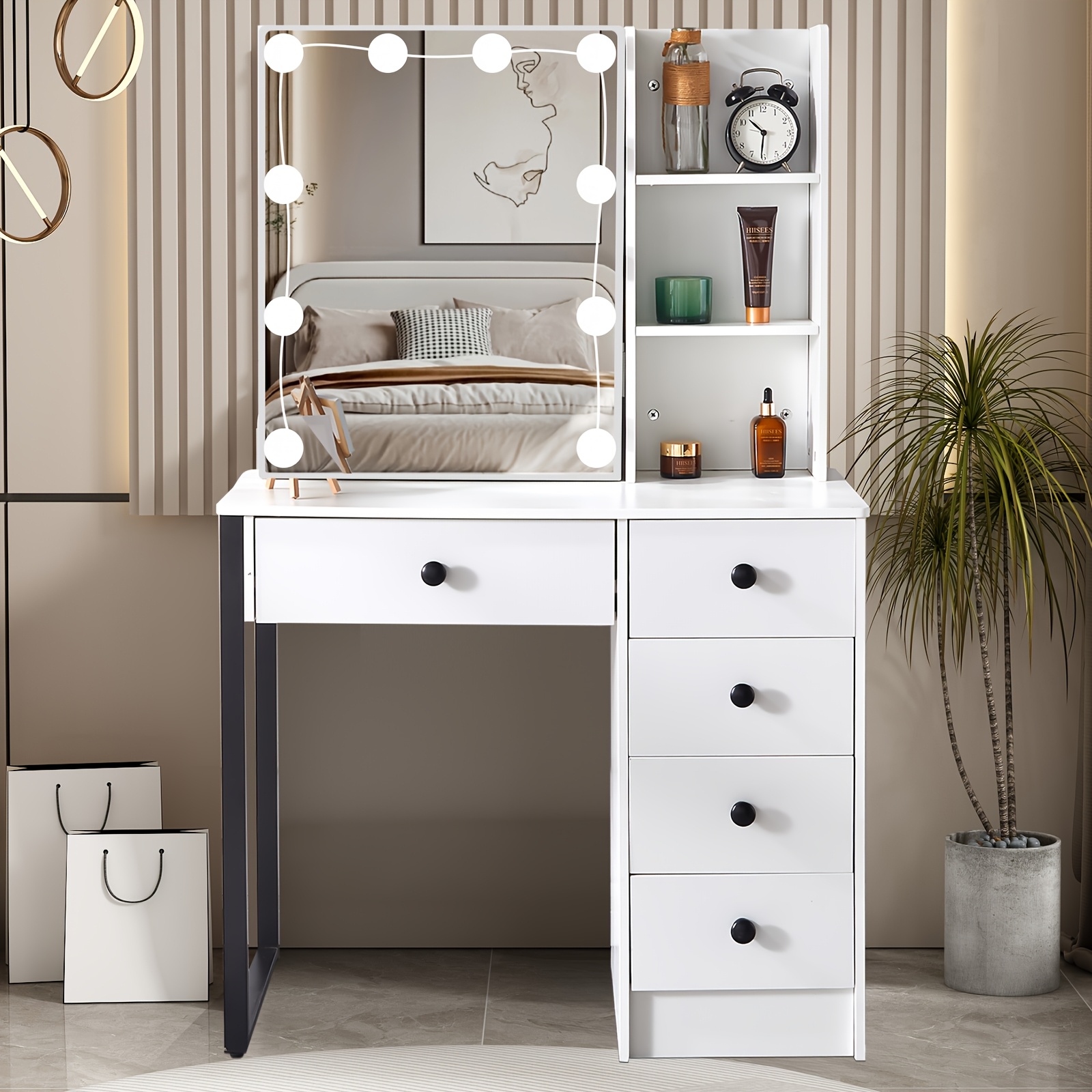 Dressing Table LED Sliding Mirror and Makeup Vanity Table Set