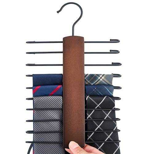 wooden organizer for men space saving 20 hook hanger with 360 rotation retro storage for ties belts scarves handkerchiefs durable wood metal