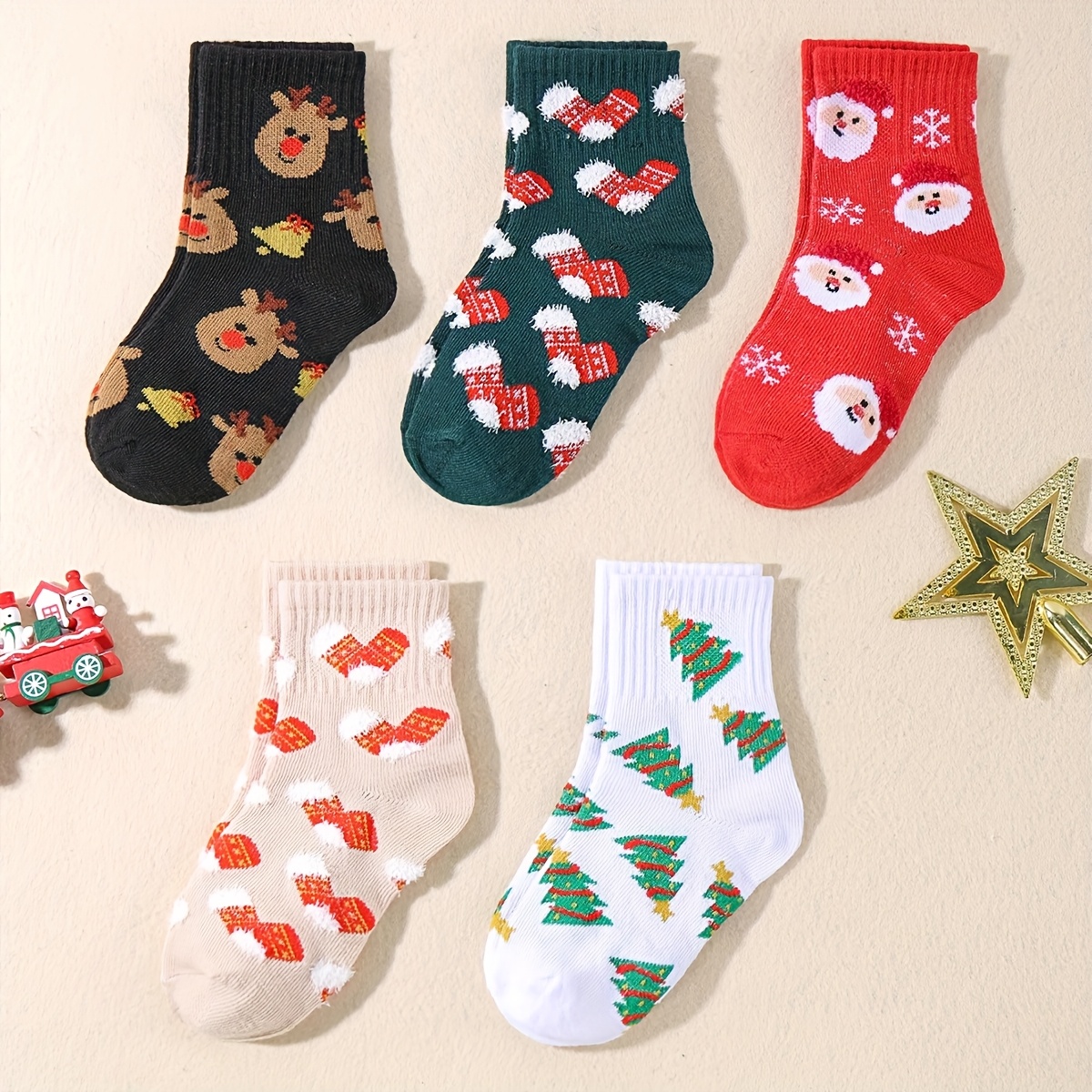 5 Pairs Of Christmas Santa Claus Mid-tube Socks