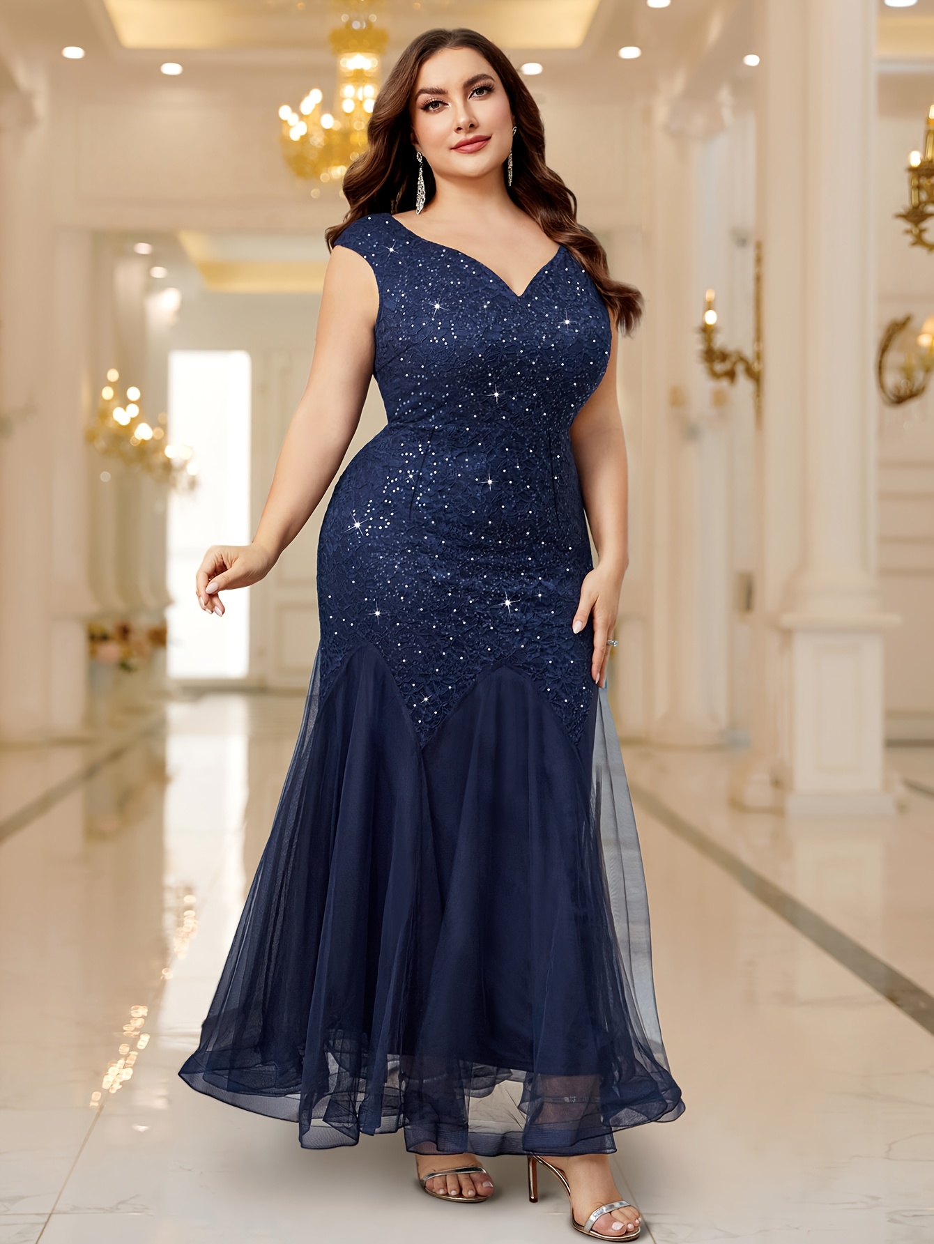 chinese dress ladies Lace-Up Back Plus-Size Long Prom Ball Gown C148C Blue / 16 main image 1
