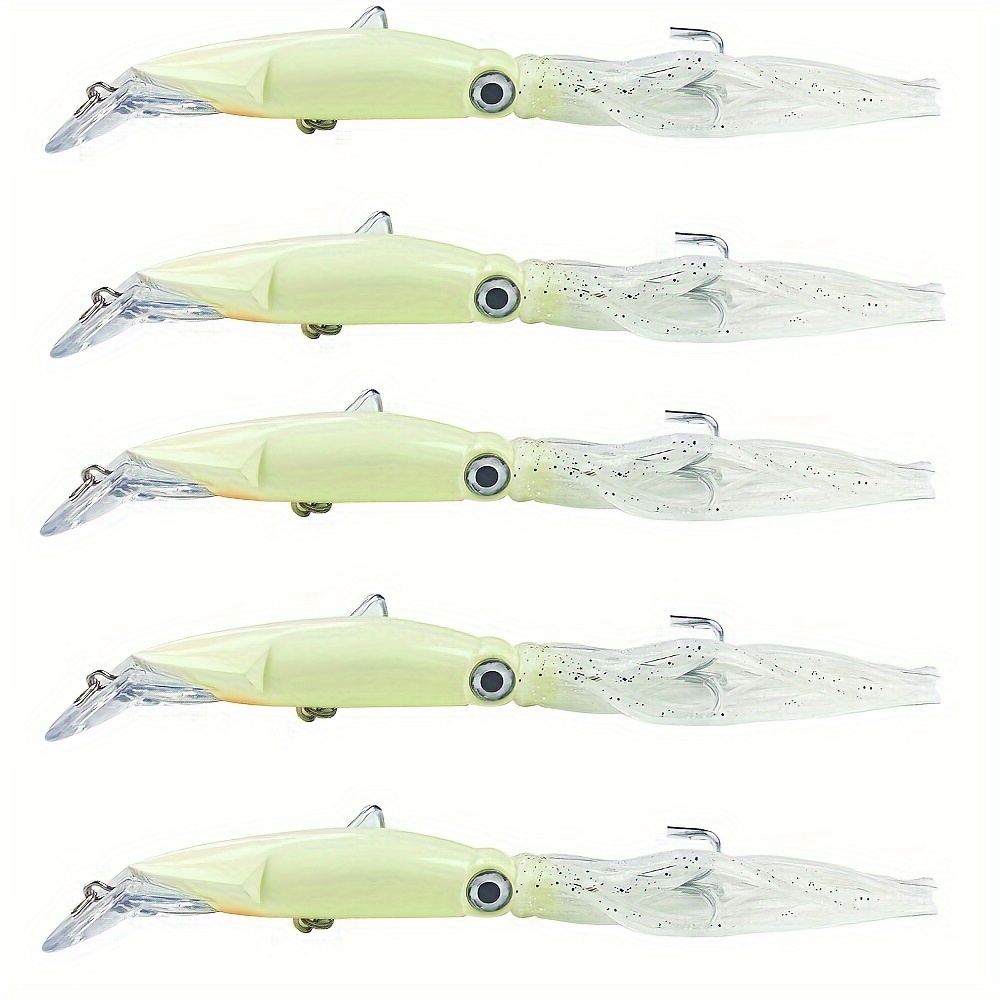 TEMU 5pcs Hard Luminous Fishing Lure Fish Bait 40g Squid High Carbon Steel Hook Octopus Crank For Artificial Tuna Sea Fishing