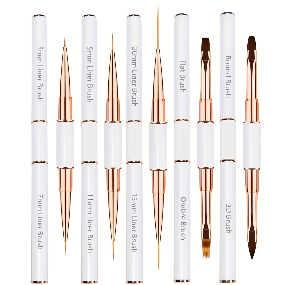 Image of 5pcs Nail Art Brush Set Professional Double-ended Nail Art Brushes For Long Lines, Thin Liner Brush For Nails Detail, Nail Design Brush Ombre Brush Kits For Gel Polish Acrylic Nail Drawing