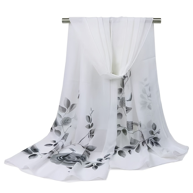 TEMU Fashion Floral Chiffon Shawl, Lightweight Breathable Thin Style, Multi-functional Headscarf Scarf Shawl Beach Towel