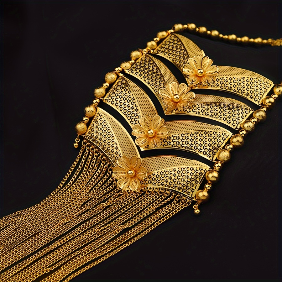 luxurious middle eastern dubai style golden fashion jewelry set sexy vacation style exquisite necklace and earring duo perfect for weddings date nights versatile gifts for eid details 5