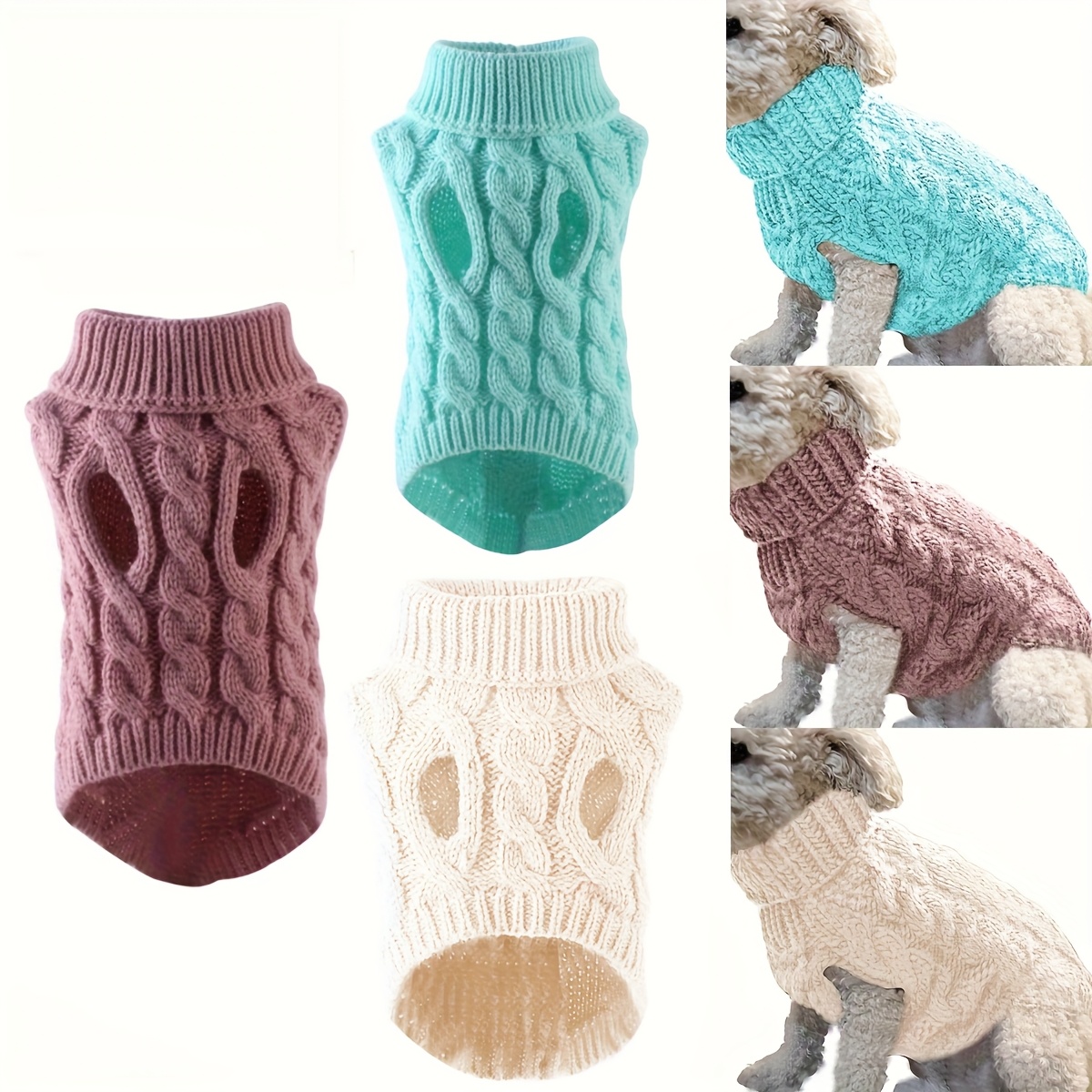 TEMU Ensemble de 3 pulls d'hiver épais et chauds pour chiens et chats de petite à moyenne taille. pull au crochet lavable à est parfait pour votre de