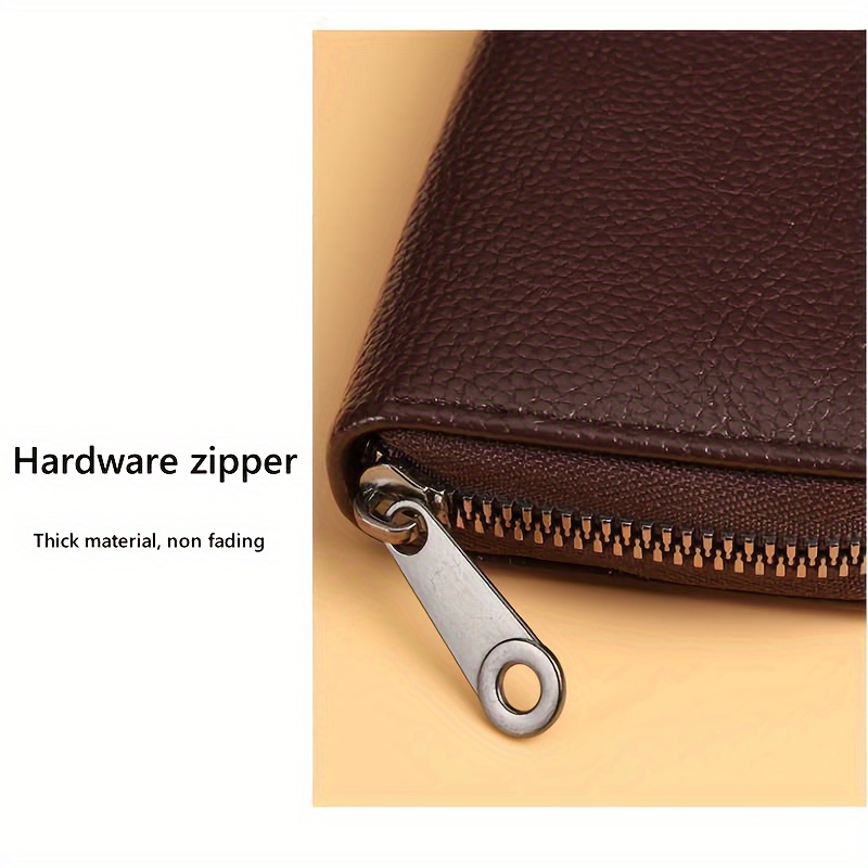 Sleek Men's Faux Leather Wallet - Casual Black Card Holder with Secure Zipper Coin Purse, Transparent Compartments for Credit & Debit Cards, Ideal Everyday Accessory