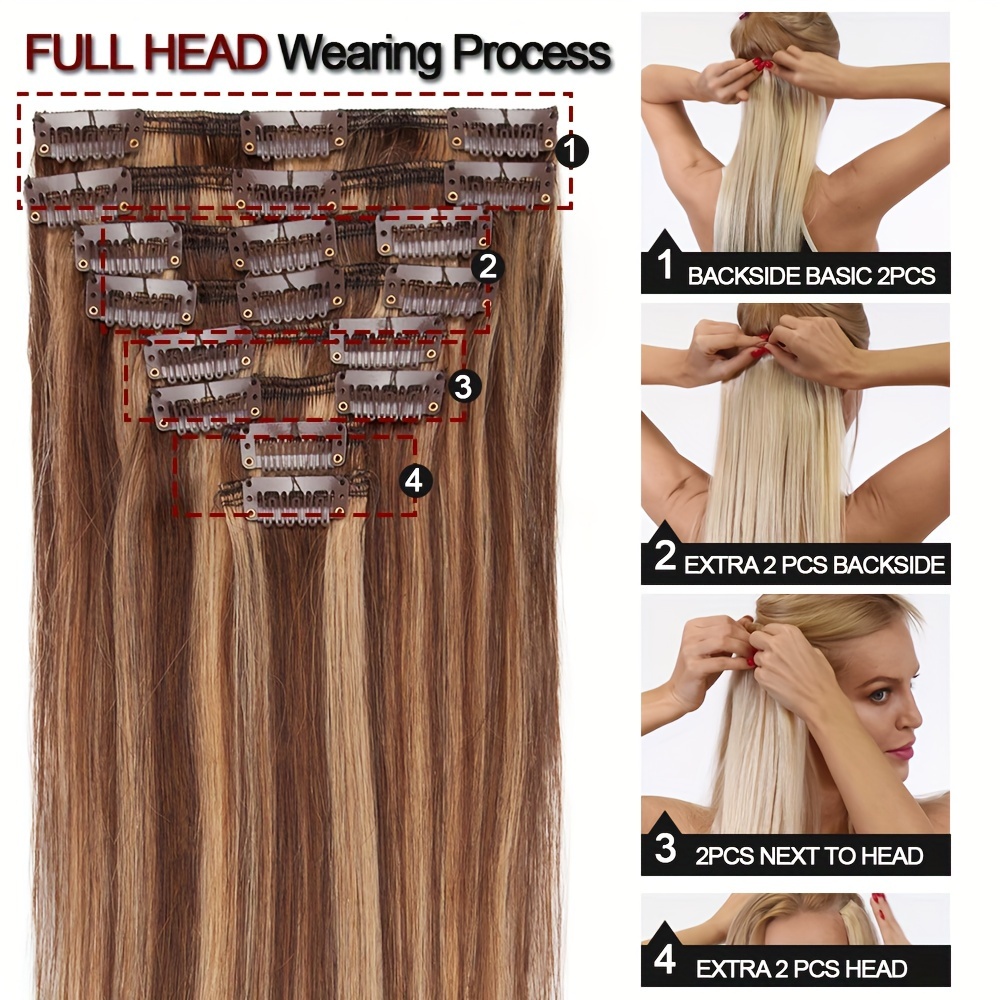 16 24inch clip     human hair extensions 8 pieces   long short standard wefts soft natural hair extensions details 8