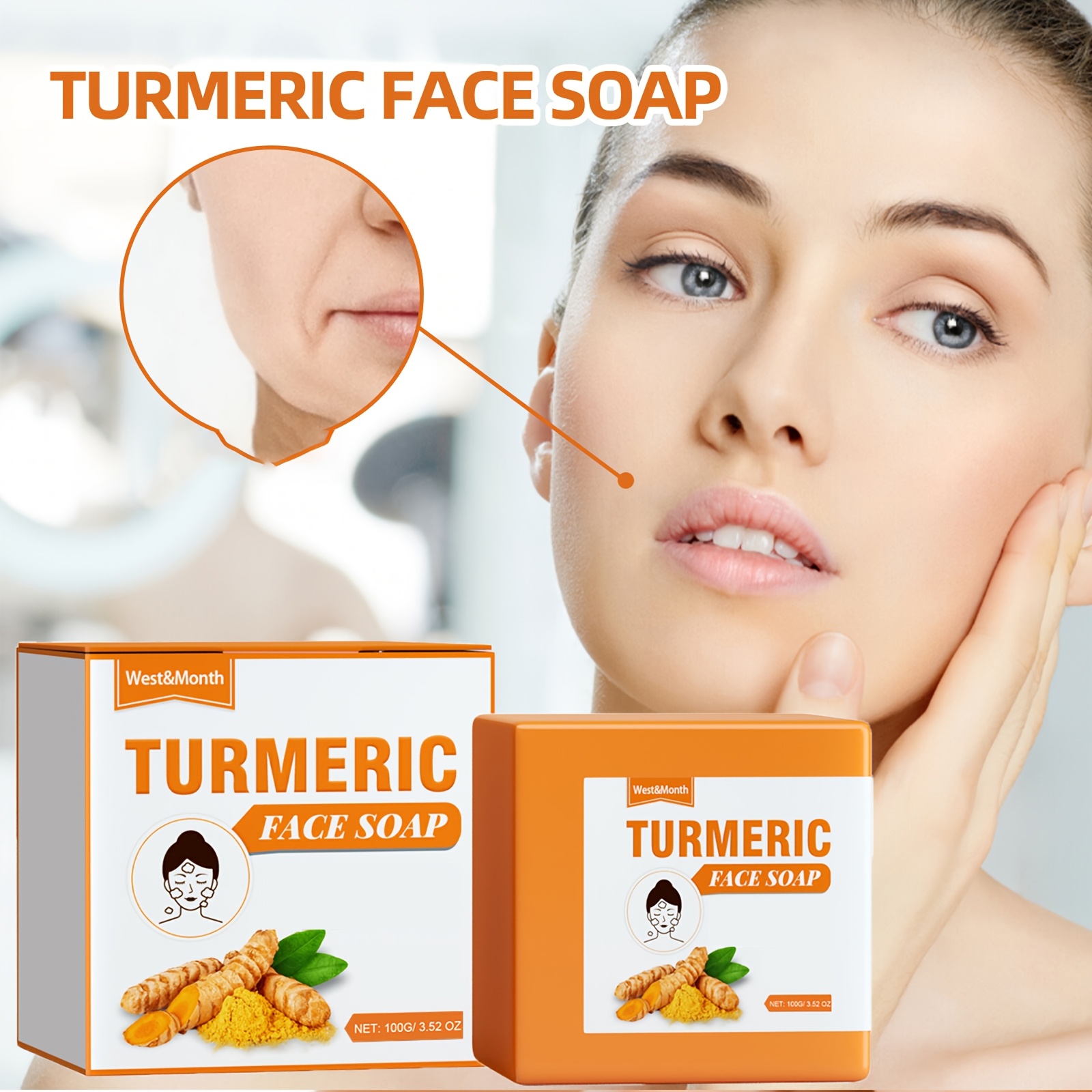 3pcs Turmeric Face Soap Gently Cleans Facial Skin, Moisturizes And Compacts Daily Care, Makes Skin Feel More Fresh And Smooth, Essential For Home, Local Warehouse, 100g