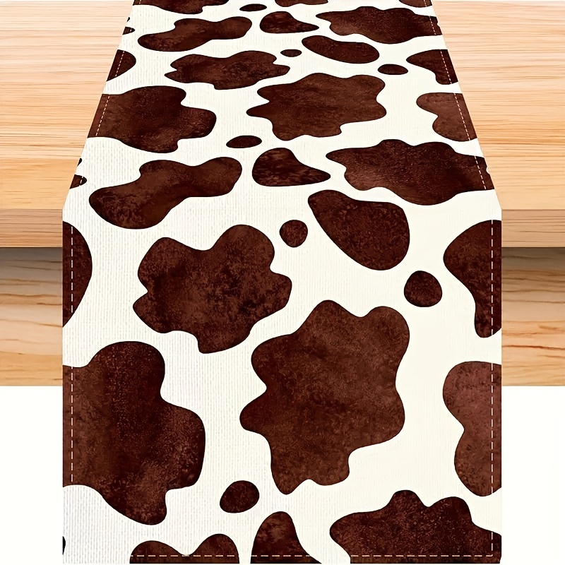 

1pc Brown Cow Print Table Runner, Cow Print Placemats, Bridal Shower Birthday Western Table Mat For Party Kitchen Dining Decoration