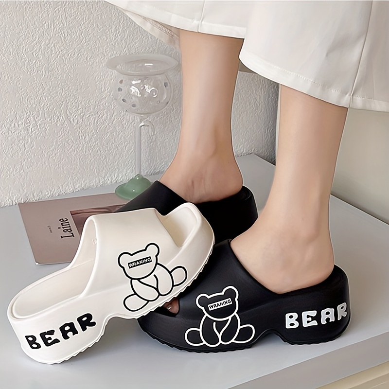 

Cute Cartoon Bear Women's Platform Slides, Summer Fashion Trend Slip-resistant Eva Sandals For Outdoor Wear